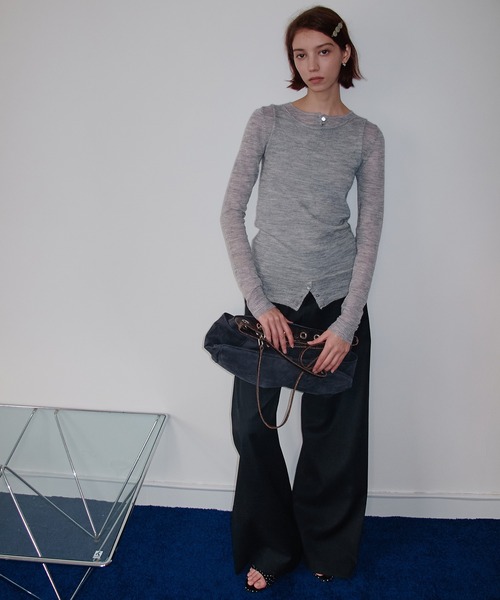 SOLWEIGE（ソルヴェイグ）の「【SOLWEIGE】スーパーキッドモヘアウール混 ヘンリーネック レイヤード風 スリムフィットニット（Tシャツ/カットソー・レディース・グレー・M/S/L）」の3枚目の写真