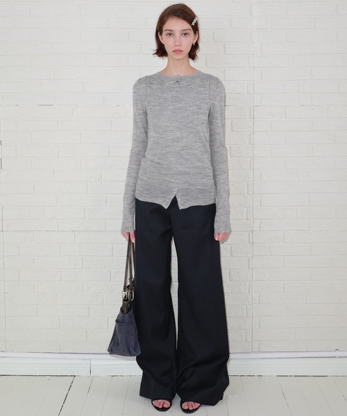 SOLWEIGE（ソルヴェイグ）の「【SOLWEIGE】スーパーキッドモヘアウール混 ヘンリーネック レイヤード風 スリムフィットニット（Tシャツ/カットソー・レディース・グレー・M/S/L）」の22枚目の写真