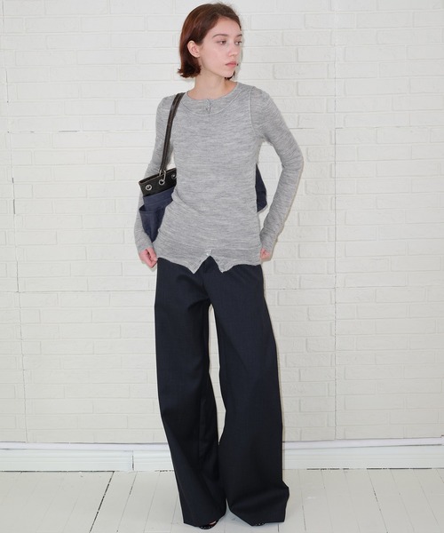 SOLWEIGE（ソルヴェイグ）の「【SOLWEIGE】スーパーキッドモヘアウール混 ヘンリーネック レイヤード風 スリムフィットニット（Tシャツ/カットソー・レディース・グレー・M/S/L）」の17枚目の写真