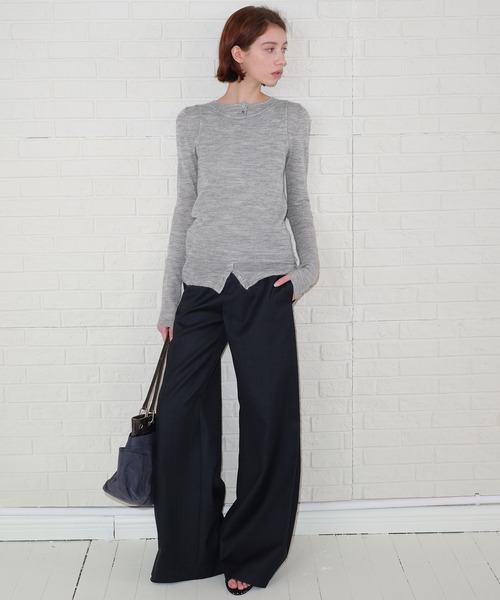 SOLWEIGE（ソルヴェイグ）の「【SOLWEIGE】スーパーキッドモヘアウール混 ヘンリーネック レイヤード風 スリムフィットニット（Tシャツ/カットソー・レディース・グレー・M/S/L）」の18枚目の写真