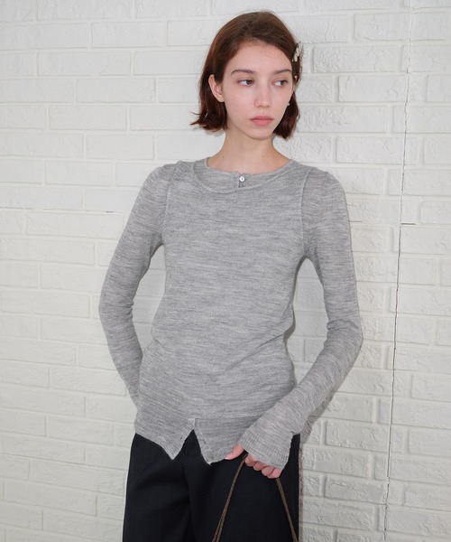 SOLWEIGE（ソルヴェイグ）の「【SOLWEIGE】スーパーキッドモヘアウール混 ヘンリーネック レイヤード風 スリムフィットニット（Tシャツ/カットソー・レディース・グレー・M/S/L）」の19枚目の写真