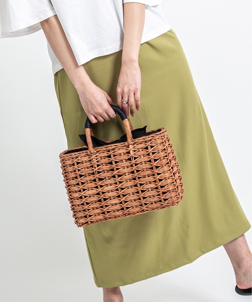 The Bagmati/ザバグマティ】レザーハンドル スクエア かごバッグ（かご
