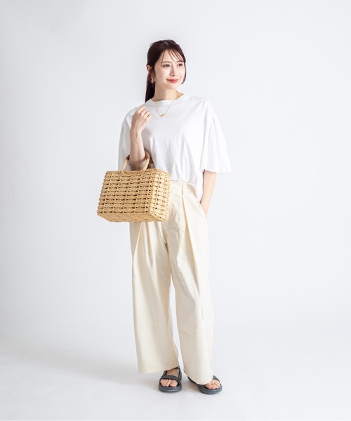 The Bagmati(ザバグマティ)の「【The Bagmati/ザバグマティ】レザーハンドル スクエア かごバッグ(かごバッグ・レディース・ベージュ×ブラック/ナチュラル・FREE)」の6枚目の写真