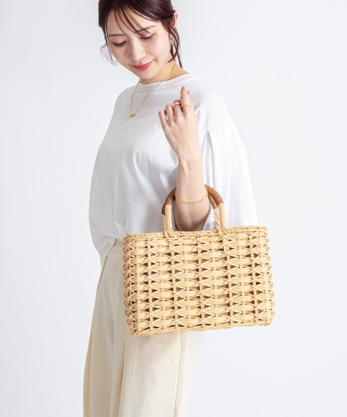 The Bagmati(ザバグマティ)の「【The Bagmati/ザバグマティ】レザーハンドル スクエア かごバッグ(かごバッグ・レディース・ベージュ×ブラック/ナチュラル・FREE)」の4枚目の写真