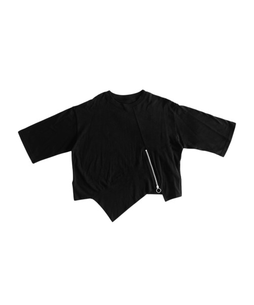 antiqua(アンティカ)の「綿100 アシンメトリー 斜めヘム Tシャツ(Tシャツ/カットソー・レディース・ホワイト/ブラック・ONESIZE)」の12枚目の写真