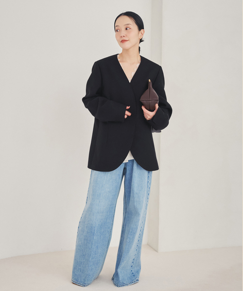 plage(プラージュ)の「Collarless ジャケット(ノーカラージャケット・レディース・ホワイト/ブラック・36/38)」の3枚目の写真