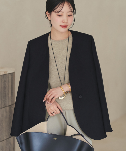 plage(プラージュ)の「Collarless ジャケット(ノーカラージャケット・レディース・ホワイト/ブラック・36/38)」の10枚目の写真