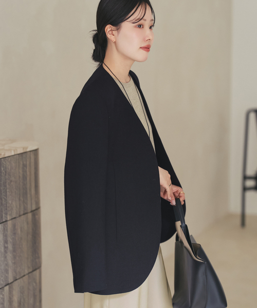 plage(プラージュ)の「Collarless ジャケット(ノーカラージャケット・レディース・ホワイト/ブラック・36/38)」の11枚目の写真