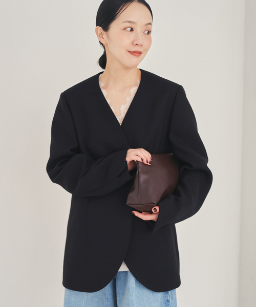 plage(プラージュ)の「Collarless ジャケット(ノーカラージャケット・レディース・ホワイト/ブラック・36/38)」の16枚目の写真