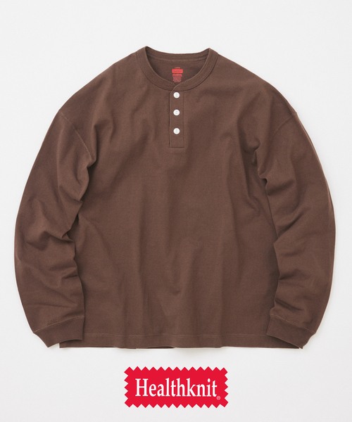 Healthknit（ヘルスニット）の「Health knit / ヘルスニット 別注 ヘンリー ネックロンT（Tシャツ/カットソー・メンズ・グレー/ブラック/ブラウン/ホワイト・LARGE/MEDIUM）」の4枚目の写真