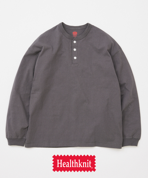 Healthknit（ヘルスニット）の「Health knit / ヘルスニット 別注 ヘンリー ネックロンT（Tシャツ/カットソー・メンズ・グレー/ブラック/ブラウン/ホワイト・LARGE/MEDIUM）」の3枚目の写真