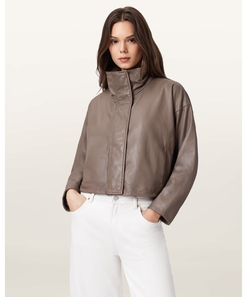 ALLSAINTS(オールセインツ)の「RYDER FUNNEL NECK LEATHER JACKET | ライダー ファンネル ネック レザー ジャケット(その他アウター・レディース・ブラウン系その他・S/M/L/XS)」の4枚目の写真