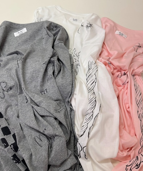MIRROR STOKE(ミラーストーク)の「≪WEB限定≫【新色追加】TATOO PRINT LONG SLEEVE TEE/タトゥープリントロングスリーブティー(Tシャツ/カットソー・レディース・ピンク/オフホワイト/杢グレー・MEDIUM)」の1枚目の写真