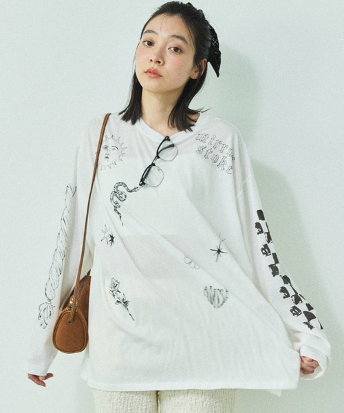 MIRROR STOKE(ミラーストーク)の「≪WEB限定≫【新色追加】TATOO PRINT LONG SLEEVE TEE/タトゥープリントロングスリーブティー(Tシャツ/カットソー・レディース・ピンク/オフホワイト/杢グレー・MEDIUM)」の2枚目の写真