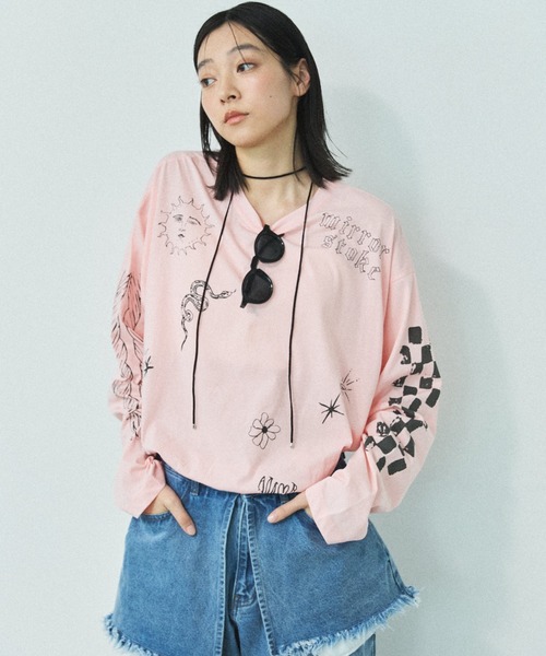 MIRROR STOKE(ミラーストーク)の「≪WEB限定≫【新色追加】TATOO PRINT LONG SLEEVE TEE/タトゥープリントロングスリーブティー(Tシャツ/カットソー・レディース・ピンク/オフホワイト/杢グレー・MEDIUM)」の3枚目の写真