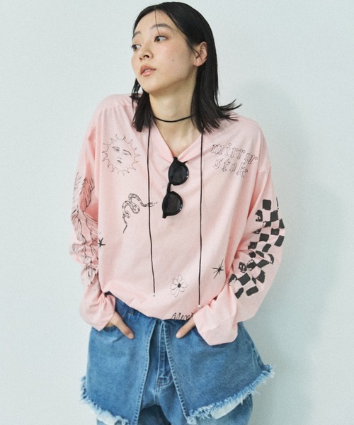MIRROR STOKE(ミラーストーク)の「≪WEB限定≫【新色追加】TATOO PRINT LONG SLEEVE TEE/タトゥープリントロングスリーブティー(Tシャツ/カットソー・レディース・ピンク/オフホワイト/杢グレー・MEDIUM)」の22枚目の写真