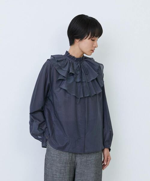 LOISIR(ロワズィール)の「【付け襟セット】コットンシルクボイルフリルカラーブラウス(シャツ/ブラウス・レディース・ライトグレー/ネイビー・FREE)」の1枚目の写真
