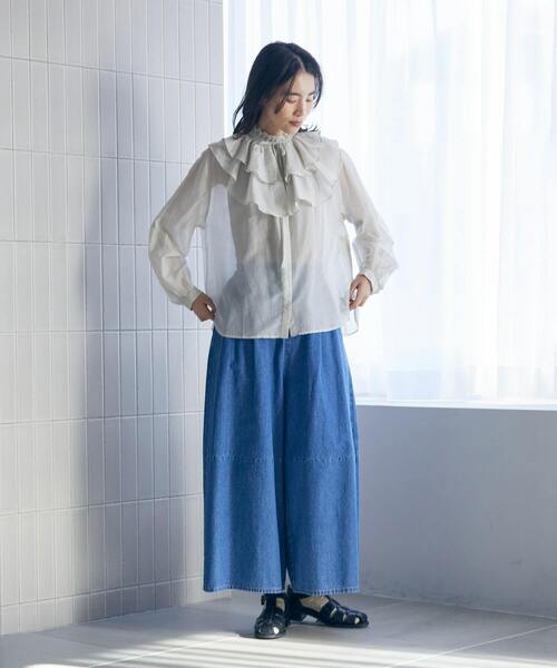 LOISIR(ロワズィール)の「【付け襟セット】コットンシルクボイルフリルカラーブラウス(シャツ/ブラウス・レディース・ライトグレー/ネイビー・FREE)」の3枚目の写真