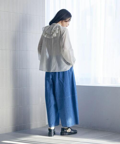 LOISIR(ロワズィール)の「【付け襟セット】コットンシルクボイルフリルカラーブラウス(シャツ/ブラウス・レディース・ライトグレー/ネイビー・FREE)」の4枚目の写真