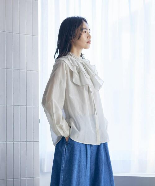 LOISIR(ロワズィール)の「【付け襟セット】コットンシルクボイルフリルカラーブラウス(シャツ/ブラウス・レディース・ライトグレー/ネイビー・FREE)」の5枚目の写真