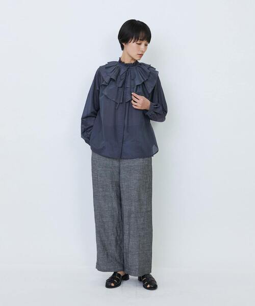 LOISIR(ロワズィール)の「【付け襟セット】コットンシルクボイルフリルカラーブラウス(シャツ/ブラウス・レディース・ライトグレー/ネイビー・FREE)」の7枚目の写真