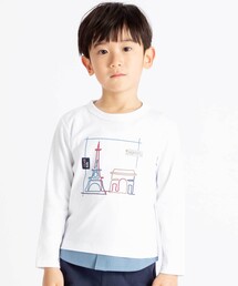 BeBe | エッフェル塔プリントレイヤード風スムース長袖Tシャツ(Tシャツ/カットソー)