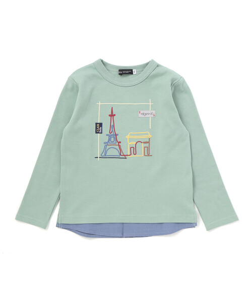 BeBe（ベベ）の「エッフェル塔プリントレイヤード風スムース長袖Tシャツ（Tシャツ/カットソー・キッズ・ホワイト/グリーン・120cm/140cm/130cm/150cm）」の2枚目の写真