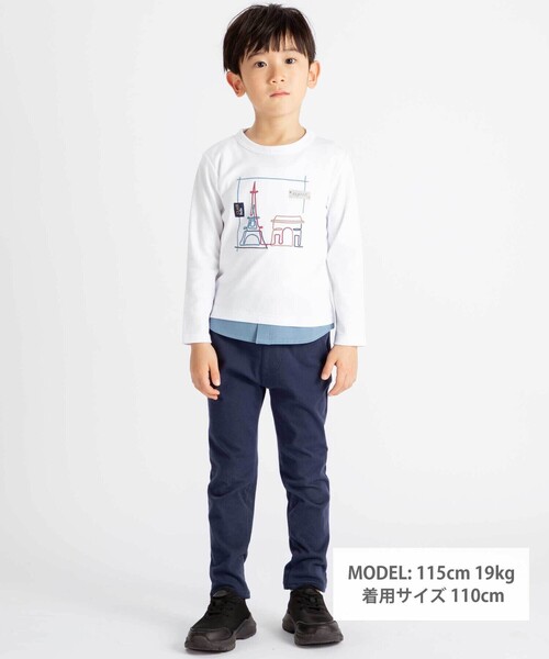 BeBe（ベベ）の「エッフェル塔プリントレイヤード風スムース長袖Tシャツ（Tシャツ/カットソー・キッズ・ホワイト/グリーン・120cm/140cm/130cm/150cm）」の3枚目の写真