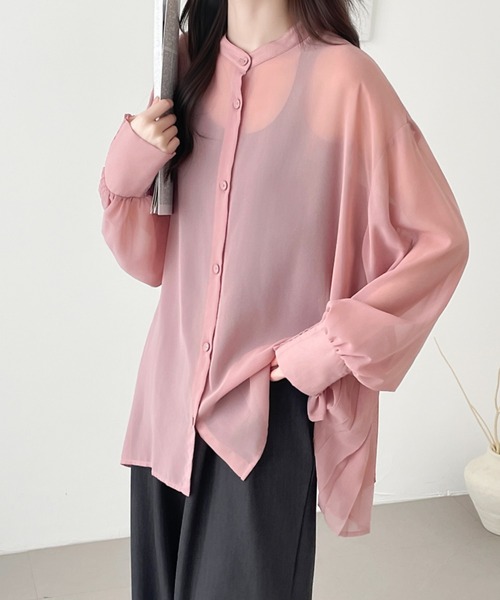 ABITOKYO(アビトーキョー)の「バックティアードプリーツオーバーシアーシャツ(シャツ/ブラウス・レディース・ブラック/アイボリー/ピンク/モカ・L/M)」の16枚目の写真