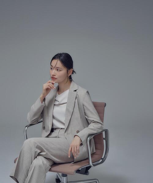 NATURAL BEAUTY BASIC（ナチュラルビューティーベーシック）の「◇リネンライク SETUP ダブルボタンジャケット（テーラードジャケット・レディース・ブラウン/ベージュ・SMALL/MEDIUM/LARGE）」の5枚目の写真