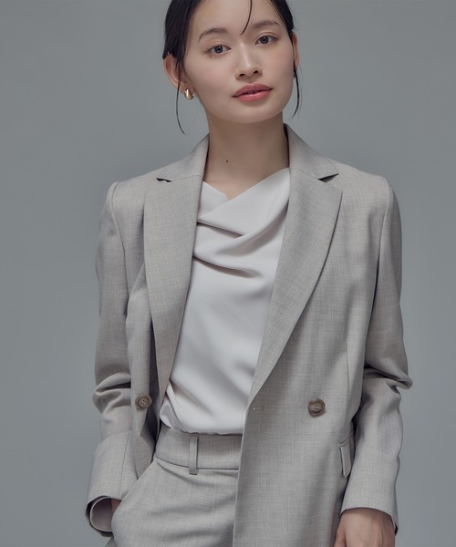 NATURAL BEAUTY BASIC（ナチュラルビューティーベーシック）の「◇リネンライク SETUP ダブルボタンジャケット（テーラードジャケット・レディース・ブラウン/ベージュ・SMALL/MEDIUM/LARGE）」の2枚目の写真