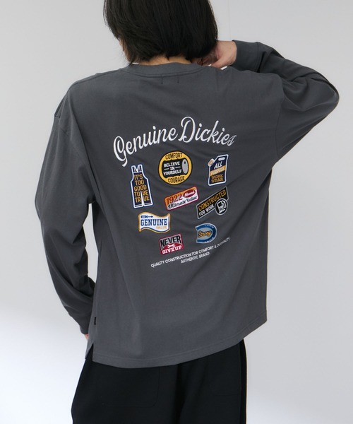 Dickies(ディッキーズ)の「【GENUINE Dickies/ ジェニュインデッキーズ】 バックアップリケ刺繍 /袖チェーン刺繍 ワイドBOXシルエット 長袖Tシャツ(Tシャツ/カットソー・メンズ・ホワイト/ネイビー/オートミール/グレー・M/L/XL)」の3枚目の写真