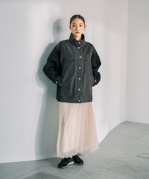 LEPSIM（レプシィム）の「刺繍レースドッキングカバーオール　639392（デニムジャケット・レディース・ブラック/キャメル/ブルー・FREE）」の7枚目の写真