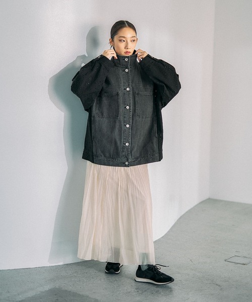 LEPSIM（レプシィム）の「刺繍レースドッキングカバーオール　639392（デニムジャケット・レディース・ブラック/キャメル/ブルー・FREE）」の9枚目の写真