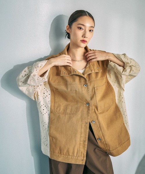 LEPSIM（レプシィム）の「刺繍レースドッキングカバーオール　639392（デニムジャケット・レディース・ブラック/キャメル/ブルー・FREE）」の10枚目の写真