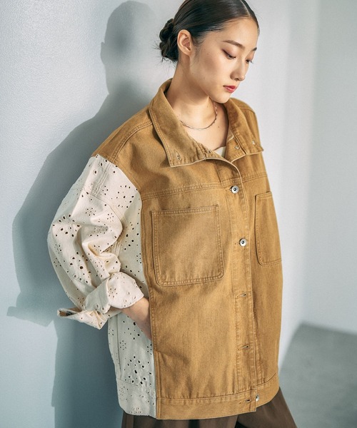 LEPSIM（レプシィム）の「刺繍レースドッキングカバーオール　639392（デニムジャケット・レディース・ブラック/キャメル/ブルー・FREE）」の12枚目の写真