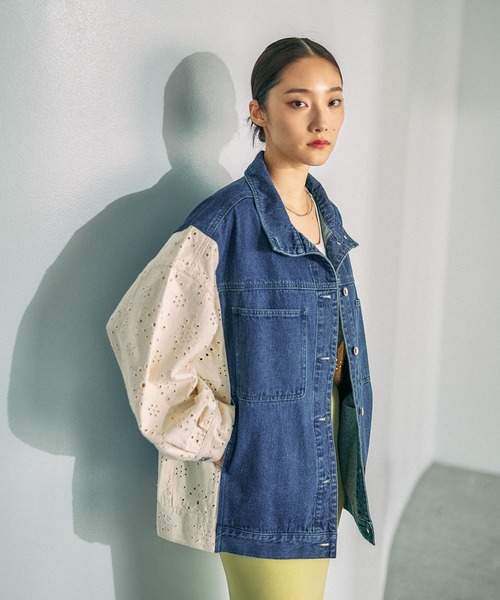 LEPSIM（レプシィム）の「刺繍レースドッキングカバーオール　639392（デニムジャケット・レディース・ブラック/キャメル/ブルー・FREE）」の16枚目の写真