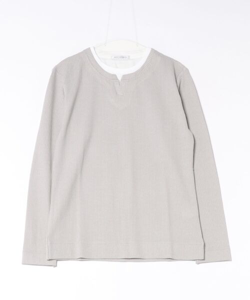 MEN'S MELROSE(メンズメルローズ)の「リンクスストライプカノコ キーネックTシャツ(Tシャツ/カットソー・メンズ・ネイビー/ライトグレー/グリーン・2/3/4)」の2枚目の写真