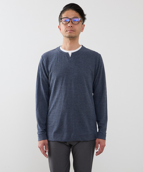 MEN'S MELROSE(メンズメルローズ)の「リンクスストライプカノコ キーネックTシャツ(Tシャツ/カットソー・メンズ・ネイビー/ライトグレー/グリーン・2/3/4)」の4枚目の写真