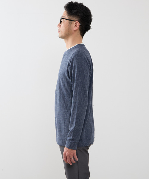 MEN'S MELROSE(メンズメルローズ)の「リンクスストライプカノコ キーネックTシャツ(Tシャツ/カットソー・メンズ・ネイビー/ライトグレー/グリーン・2/3/4)」の5枚目の写真