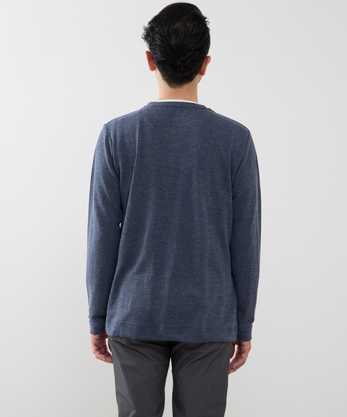 MEN'S MELROSE(メンズメルローズ)の「リンクスストライプカノコ キーネックTシャツ(Tシャツ/カットソー・メンズ・ネイビー/ライトグレー/グリーン・2/3/4)」の6枚目の写真