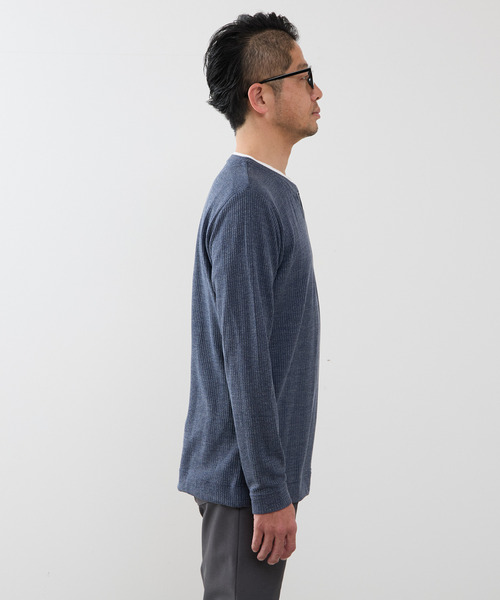 MEN'S MELROSE(メンズメルローズ)の「リンクスストライプカノコ キーネックTシャツ(Tシャツ/カットソー・メンズ・ネイビー/ライトグレー/グリーン・2/3/4)」の7枚目の写真