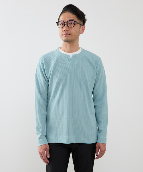 MEN'S MELROSE(メンズメルローズ)の「リンクスストライプカノコ キーネックTシャツ(Tシャツ/カットソー・メンズ・ネイビー/ライトグレー/グリーン・2/3/4)」の20枚目の写真