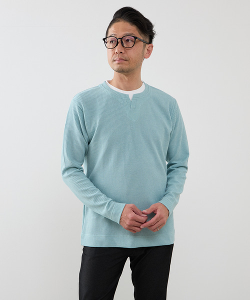 MEN'S MELROSE(メンズメルローズ)の「リンクスストライプカノコ キーネックTシャツ(Tシャツ/カットソー・メンズ・ネイビー/ライトグレー/グリーン・2/3/4)」の21枚目の写真