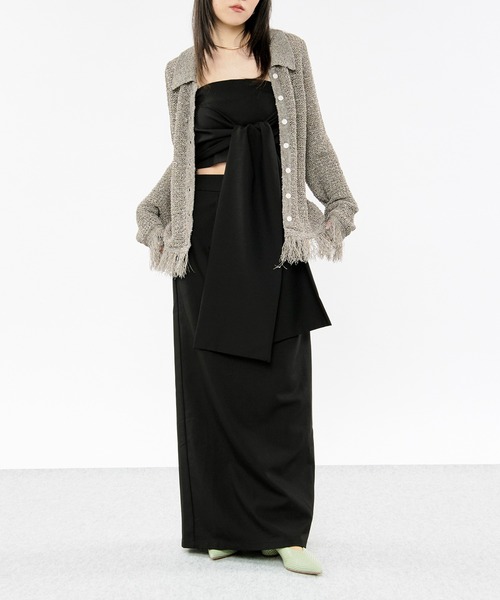 Ezick（エジック）の「nep yarn mix fringe knit ネップヤーンミックスフリンジニットポロカーディガン（カーディガン/ボレロ・レディース・グレー/ブラック・FREE）」の21枚目の写真