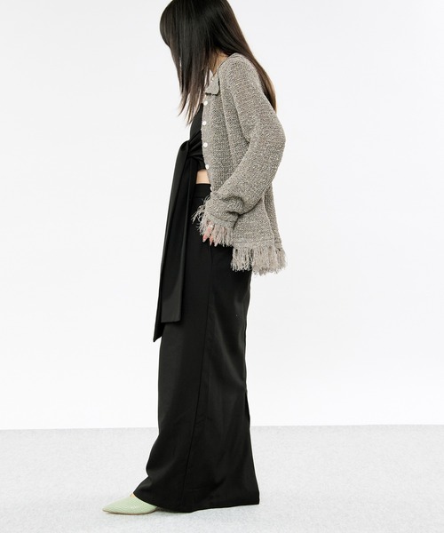 Ezick（エジック）の「nep yarn mix fringe knit ネップヤーンミックスフリンジニットポロカーディガン（カーディガン/ボレロ・レディース・グレー/ブラック・FREE）」の22枚目の写真