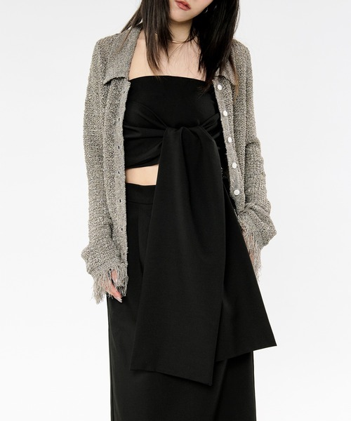 Ezick（エジック）の「nep yarn mix fringe knit ネップヤーンミックスフリンジニットポロカーディガン（カーディガン/ボレロ・レディース・グレー/ブラック・FREE）」の18枚目の写真