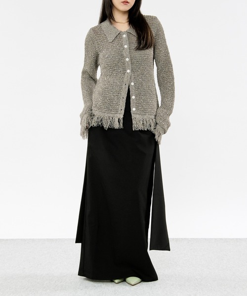 Ezick（エジック）の「nep yarn mix fringe knit ネップヤーンミックスフリンジニットポロカーディガン（カーディガン/ボレロ・レディース・グレー/ブラック・FREE）」の14枚目の写真