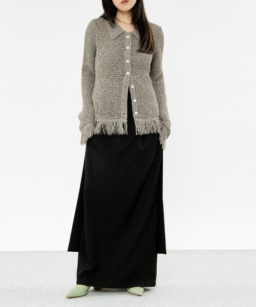 Ezick（エジック）の「nep yarn mix fringe knit ネップヤーンミックスフリンジニットポロカーディガン（カーディガン/ボレロ・レディース・グレー/ブラック・FREE）」の15枚目の写真