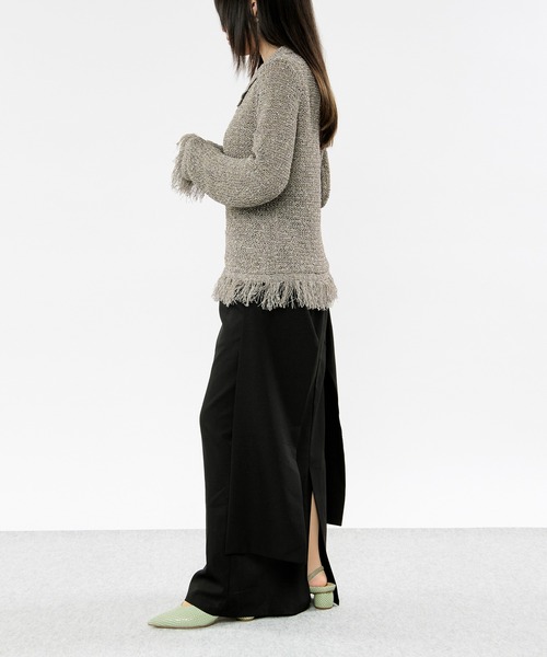 Ezick（エジック）の「nep yarn mix fringe knit ネップヤーンミックスフリンジニットポロカーディガン（カーディガン/ボレロ・レディース・グレー/ブラック・FREE）」の16枚目の写真